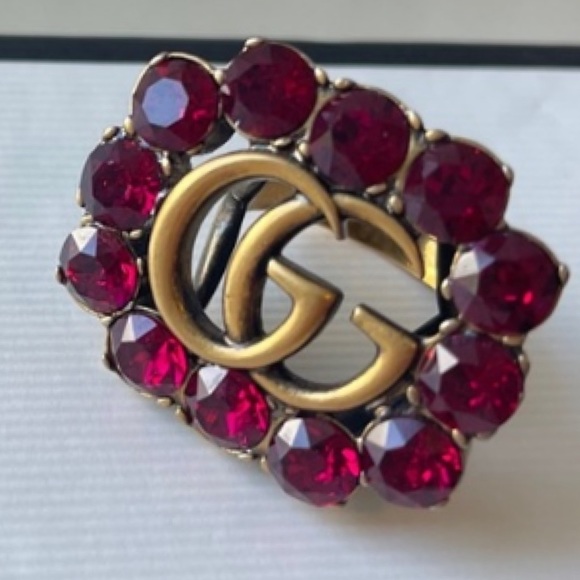 💖💯🆕Gucci Marmont Double G Pink Crystal Ring in Gold - Picture 14 of 16